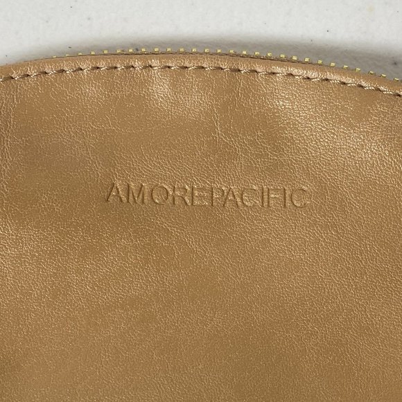 Amore Pacific Leather Cosmetic Bag, Light Brown, 8" x 5", New - Picture 6 of 11
